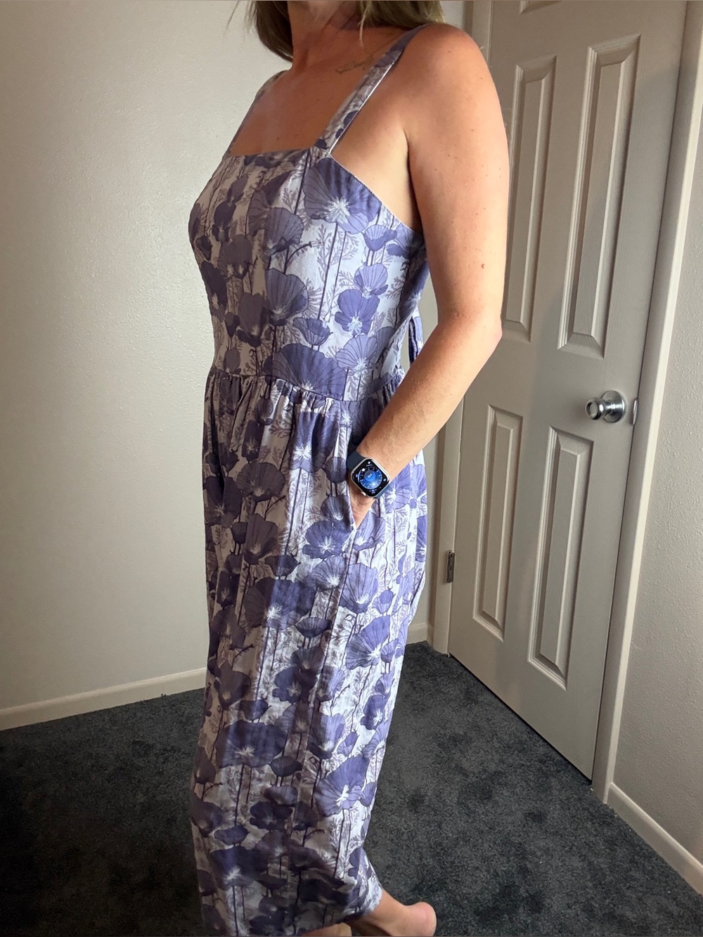Kate Quinn Floral Square-Neck Lavender Jumpsuit- size Medium - Picture 3 of 9